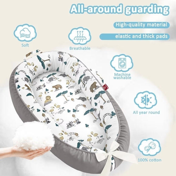 Gray Baby Nest with Animal Print - Picture 3 of 9